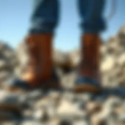 Stylish snake boots suitable for hiking in rocky terrain