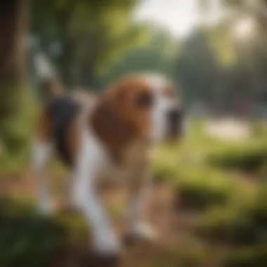 Beagle: The Curious and Friendly Explorer A Beagle eagerly sniffing around a park, showcasing its curious nature.