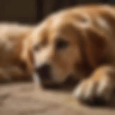Golden Retriever: The Ideal Companion for New Owners A Golden Retriever lying down calmly next to a relaxed owner.