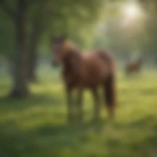 A lush green pasture with horses grazing, symbolizing spring's approach