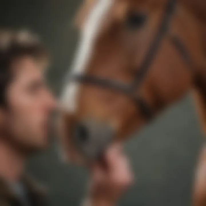 Close-up of a horse with a veterinarian administering a wormer