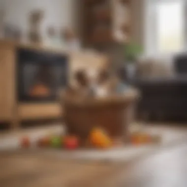 Creating a Clean Environment with Toy Storage Clean and tidy area featuring a large basket for dog toys