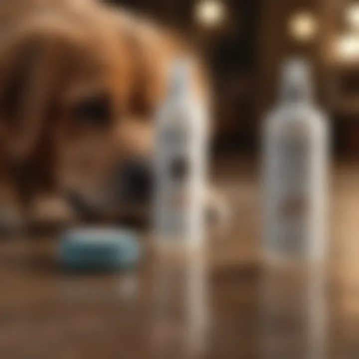 Various cleaning products for dog tear stains arranged neatly