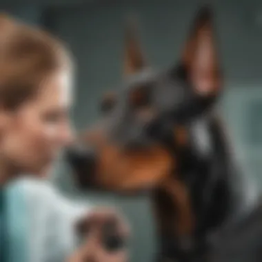 Veterinarian examining a Doberman for health check-up