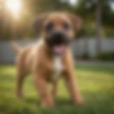 Energetic Black Mouth Cur puppy playfully exploring a sunny backyard in Florida
