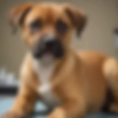 Healthy Black Mouth Cur puppy visiting a veterinarian for a check-up