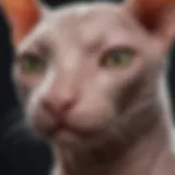 A close-up of a hairless cat showcasing its unique skin texture