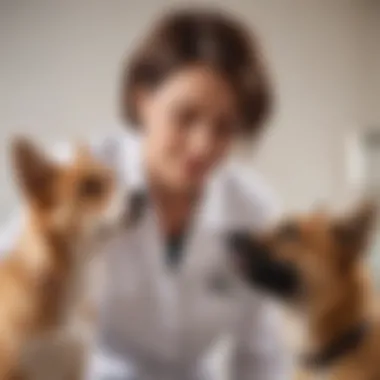 Veterinarian examining a female dog for urinary incontinence