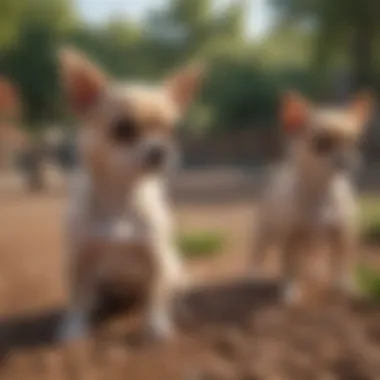 Chihuahua puppy socializing with other dogs in a park