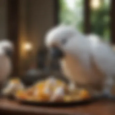 Cockatoo enjoying a balanced meal