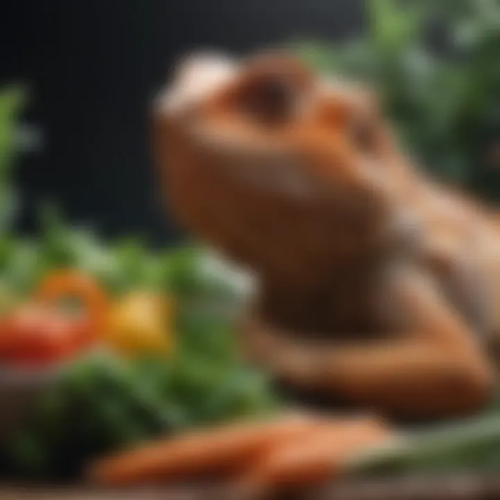 Illustration of a bearded dragon enjoying a vegetable meal