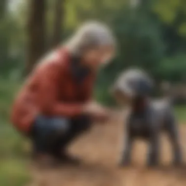 A playful Schnoodle engaging with its owner in a delightful setting