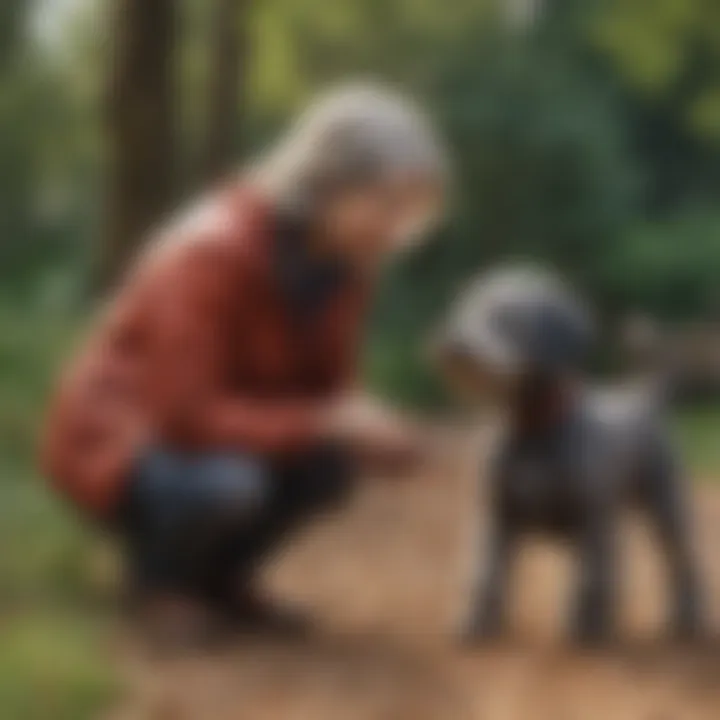 A playful Schnoodle engaging with its owner in a delightful setting