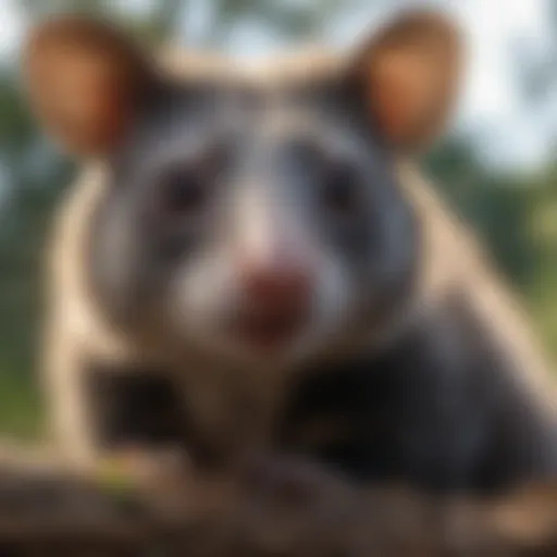 A possum in its natural habitat, showcasing its unique fur and facial features.