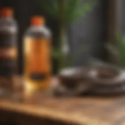 Different types of snake pest control chemicals on a wooden table
