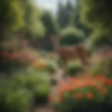 Vibrant Garden of Deer Resistant Flora A vibrant garden showcasing various deer resistant shrubs and flowers in bloom