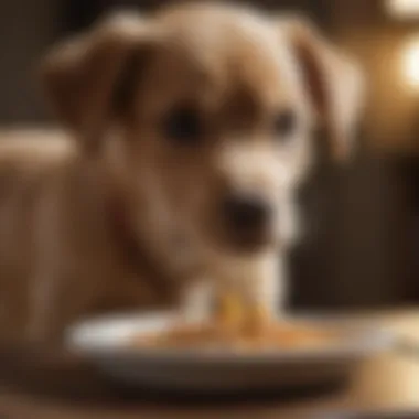 A playful puppy enjoying its food