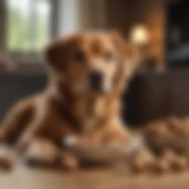 A happy dog sitting next to a bowl of walnuts, indicating curiosity and interest.