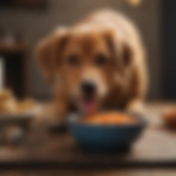 A dog happily eating from a bowl of nutritious food without chicken