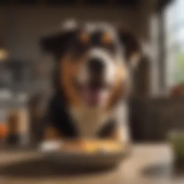 A happy dog enjoying a bowl of vegan food, showcasing a healthy lifestyle.