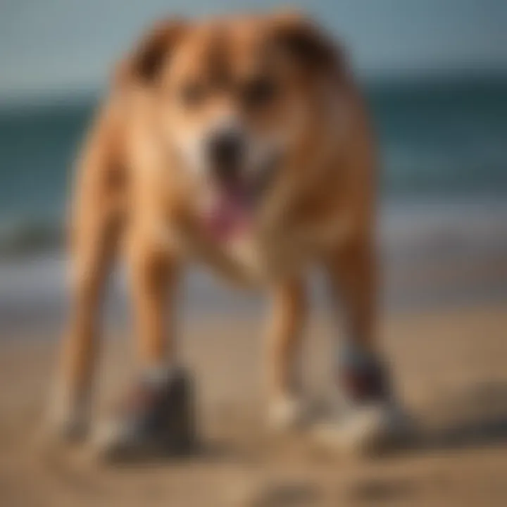 Close-up of dog shoes designed for hot sand protection