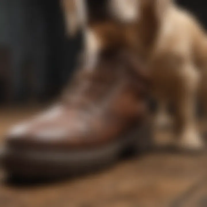 Close-up of dog shoes showing materials and design