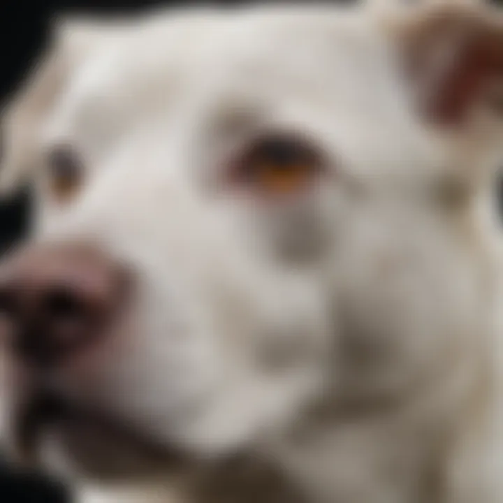 Close-up view of tear stains on a white dog's face