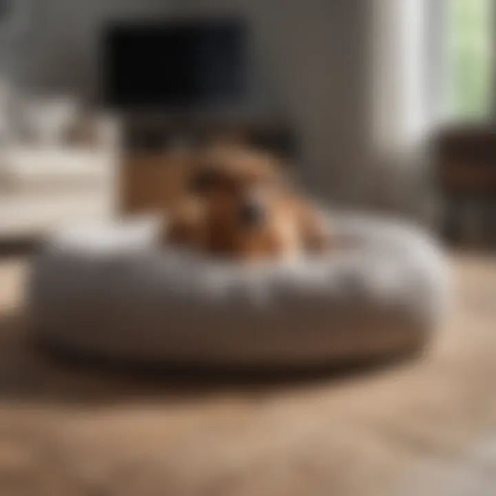 A cozy dog bed placed strategically in a living room.