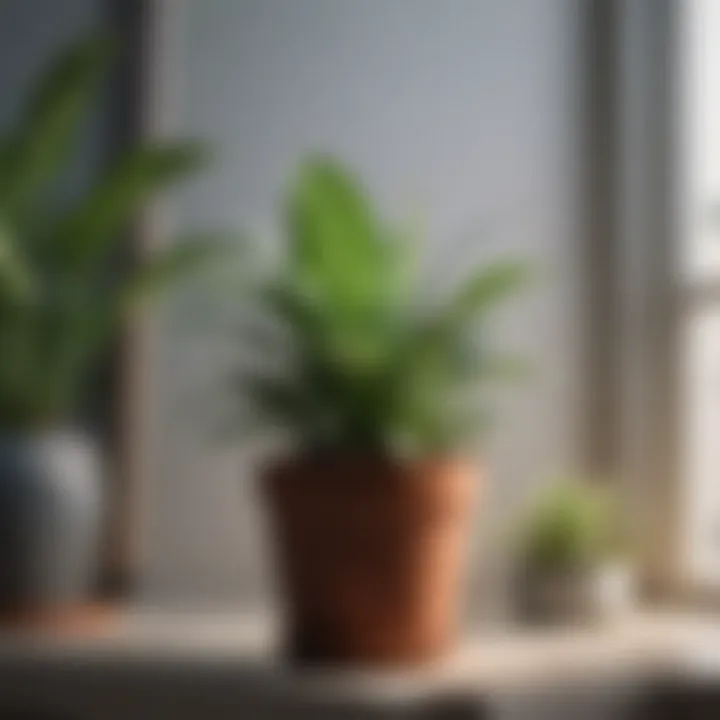 Close-up of gnats hovering around a houseplant