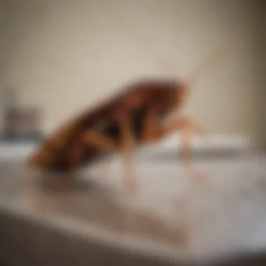 Close-up of a cockroach on a kitchen countertop