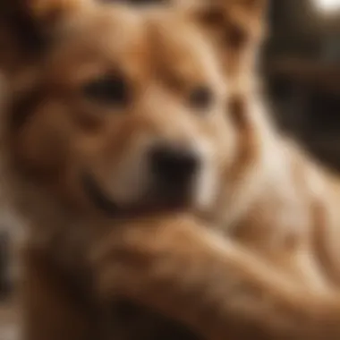 A close-up of a dog scratching its fur indicating flea presence