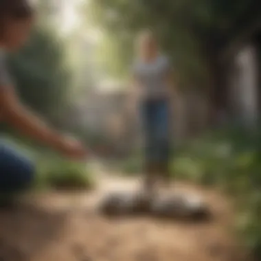 A person applying a chemical repellent in the yard