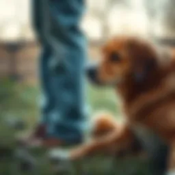 A dog curiously examining a person's leg