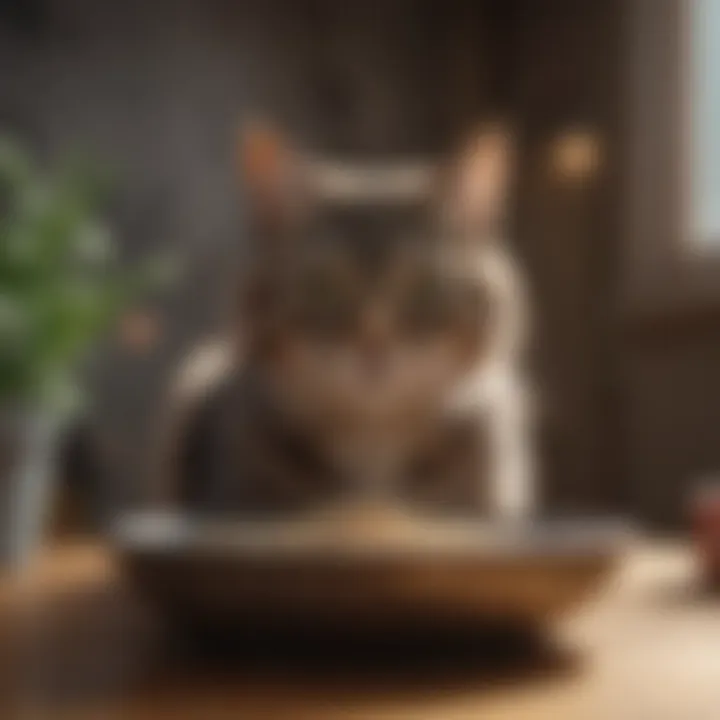 Natural remedies for cat care displayed around a cat bowl