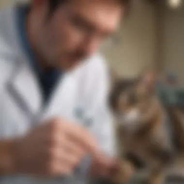 Veterinary professional examining a cat