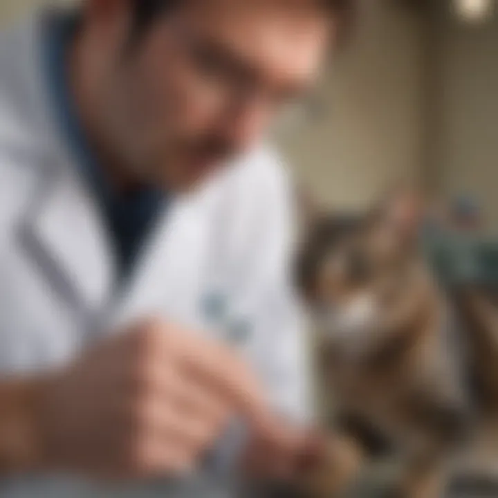 Veterinary professional examining a cat
