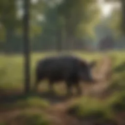 Electric fence setup in a rural environment to deter wild hogs