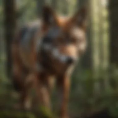 The Red Wolf: A Symbol of Conservation Challenges A lone red wolf in a dense forest, symbolizing the struggle for survival.