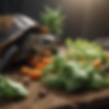 Turtle enjoying a balanced diet with fresh vegetables and protein