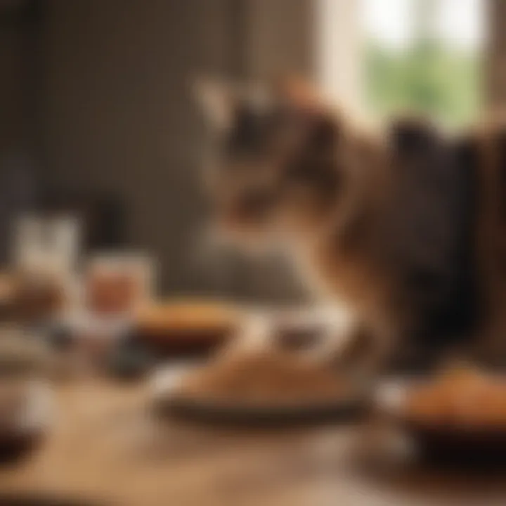 A close-up of cat food and health products on a table