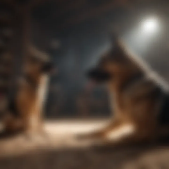 Trainer demonstrating commands to a German Shepherd