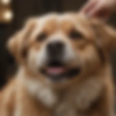 A close-up of a dog being brushed, showcasing the shedding process