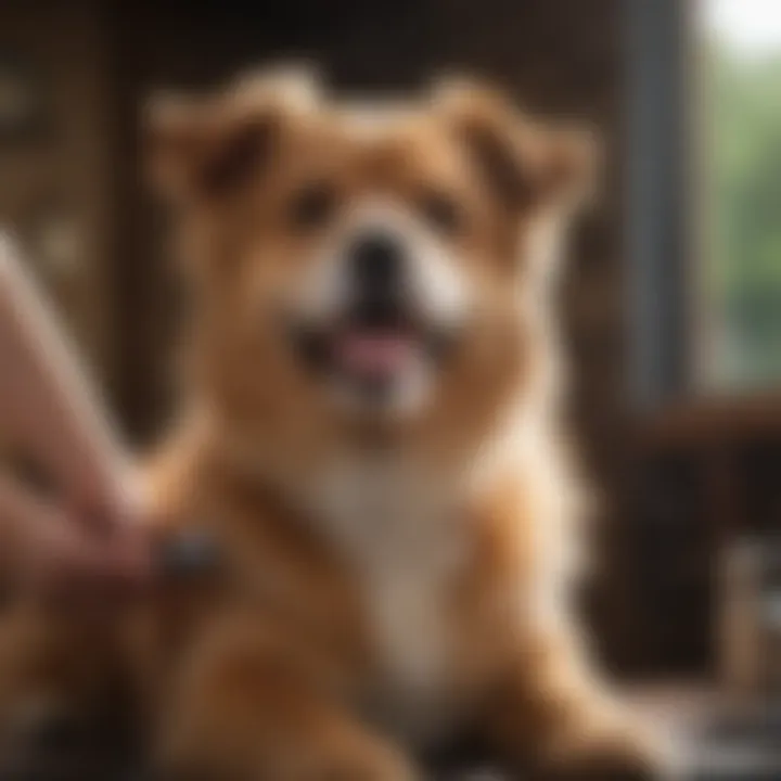 A happy dog and owner enjoying their grooming session together