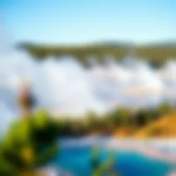 A breathtaking view of Yellowstone's geysers under a clear blue sky