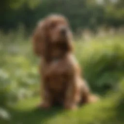 A Cocker Spaniel in a lush garden, showcasing its friendly demeanor.