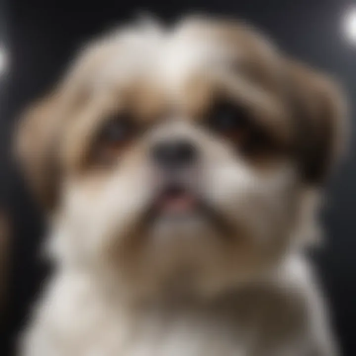 A close-up of a Shih Tzu with its distinctive coat and expressive eyes