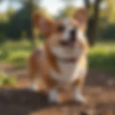 A playful corgi in a vibrant park setting