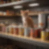 A variety of affordable kitten food brands displayed on a shelf.