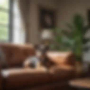 Home Sweet Home with a Small Dog A cozy living room with a small dog relaxing on a couch