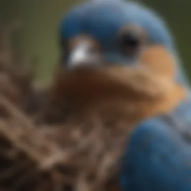 Close-up of a blue bird nesting